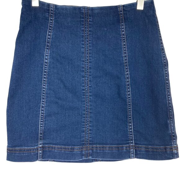 Free People Denim Mini Skirt Womens 4 Stretch Jean Pencil Skirt Back Zip - Picture 1 of 5